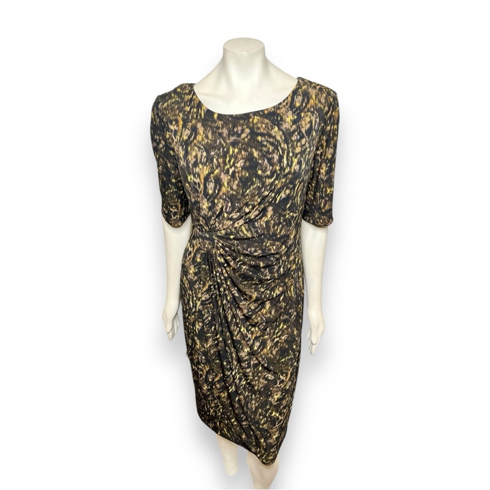 Annie Sez | Printed Faux Wrap Knee Length Dress with 3/4 Sleeves New with Tags